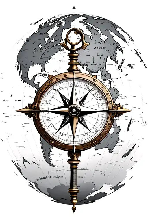 steampunk compass on world map backdrop showcasing tattoo design idea