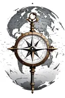 steampunk compass on world map backdrop showcasing tattoo design idea