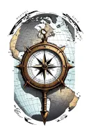steampunk compass on world map backdrop showcasing tattoo design idea