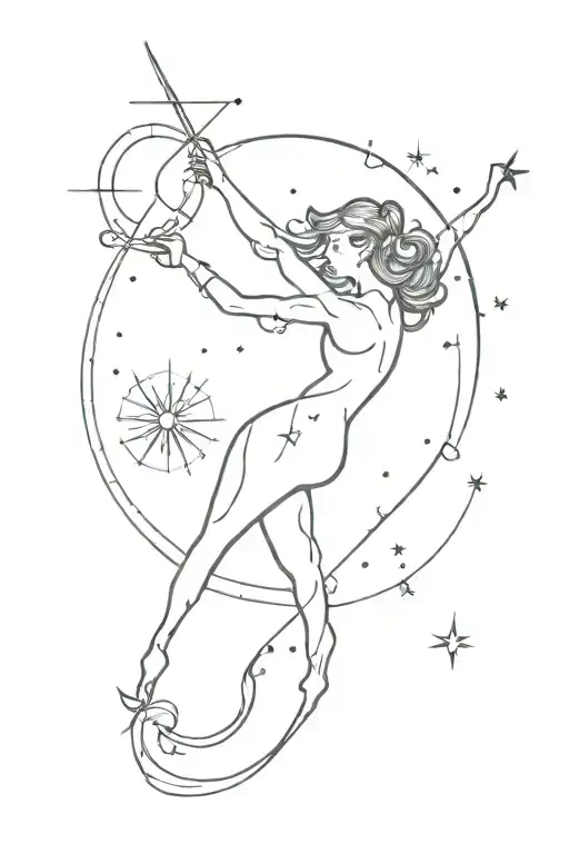 SAGITTARIUS SUN SIGN OVER AQUARIUS CONSTELLATION tattoo design idea