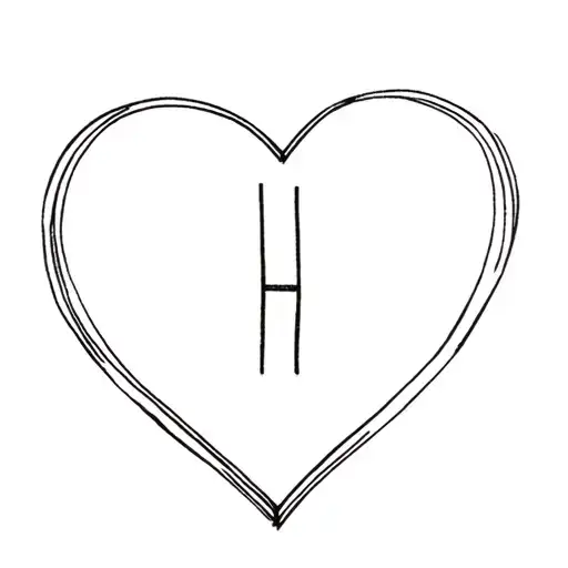 letter h inside simple fine line love heart tattoo design idea