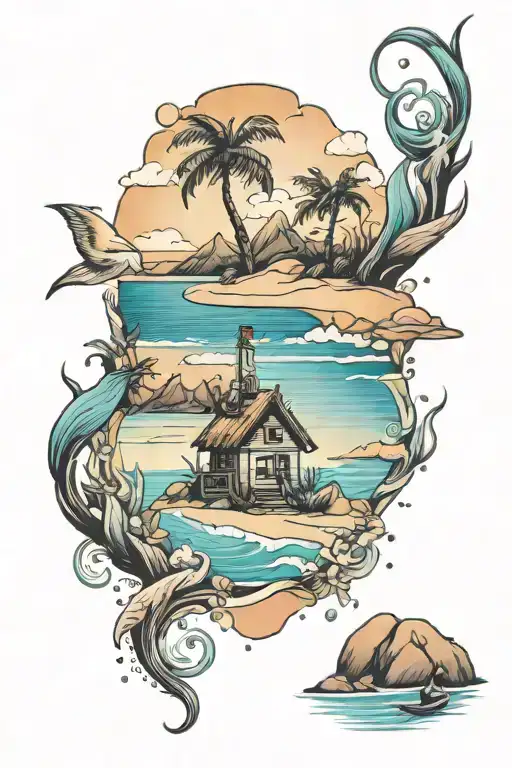 beach landscape tattoo featuring tattoo design idea