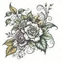A beautiful bouquet of December and October flowers intertwined with vines and leaves, symbolizing the changing seasons and the beauty of nature tattoo design idea