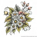 A beautiful bouquet of December and October flowers intertwined with vines and leaves, symbolizing the changing seasons and the beauty of nature tattoo design idea