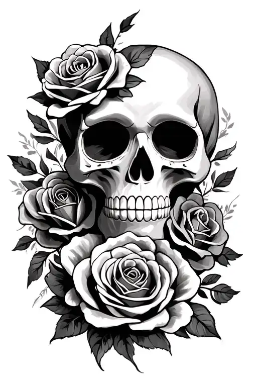 sugar skull and roses intertwined tattoo design idea