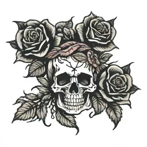 skull rose goth tattoo design idea