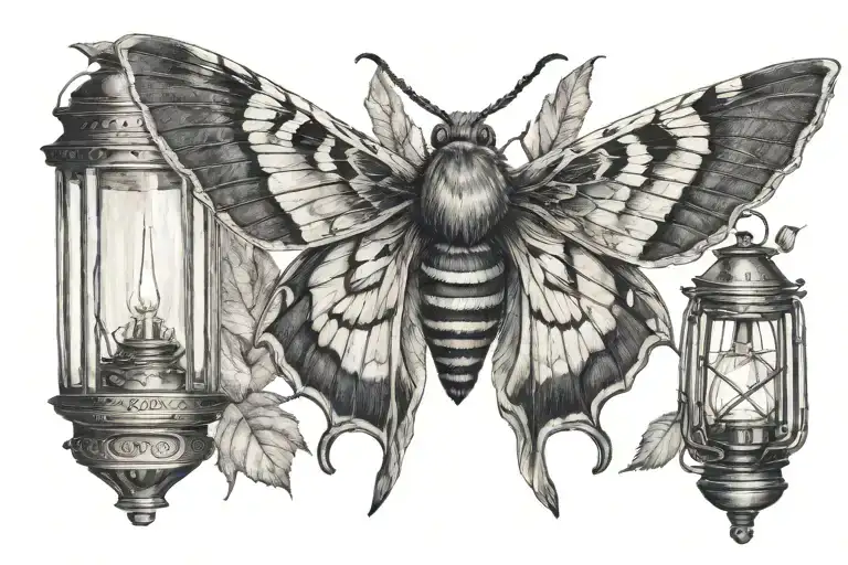 inverted Death's-head Hawkmoth, lantern and Buzzards tattoo design idea