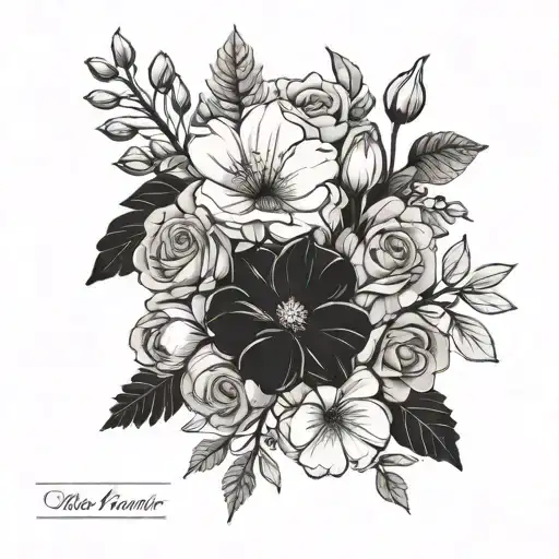 birth month flower Feb March June July August November tatoo small bouquet thin  tattoo design idea