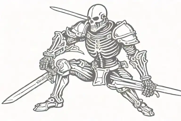 a skeleton in a suit of armour holding a sword tattoo design idea