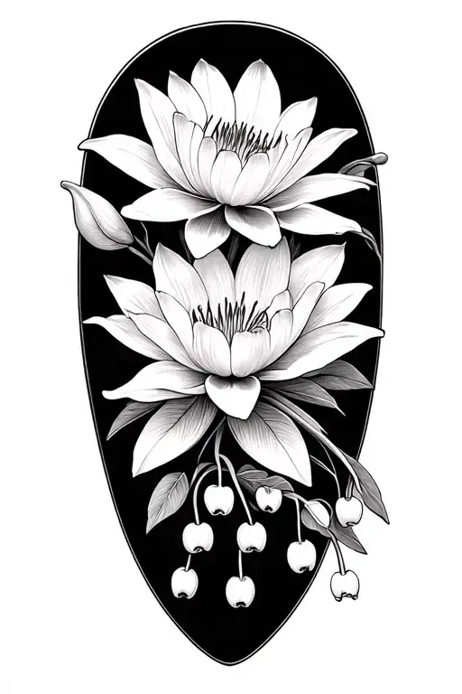 hawthorn, water lillies, lake spur and lily of the valley banquet with mandala  tattoo design idea