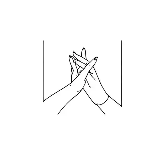 Minimalist tattoo design, two hands interlocked or pinky fingers touching, symbolizing unity and support, thin black lin tattoo design idea