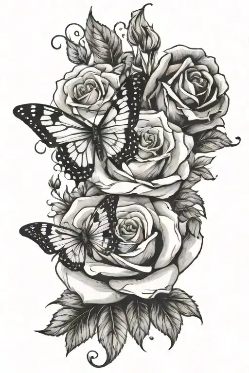 roses and butterfly with virgo symbol tattoo design idea