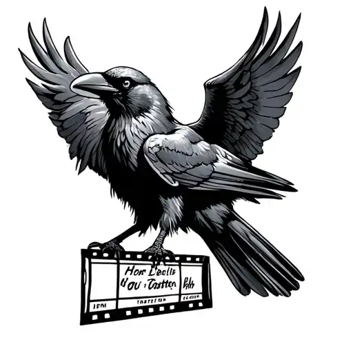 Tattooed by a crow with a movie behind it tattoo design idea