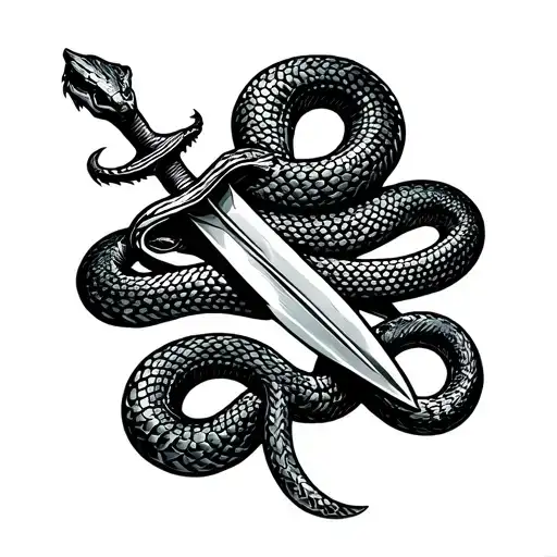Snake of a sword of a sword, a vertical sketch on the shin, dark, a contour snake tattoo design idea