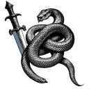 Snake of a sword of a sword, a vertical sketch on the shin, dark, a contour snake tattoo design idea