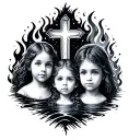 3 children, cross, star, fire and water tattoo design idea