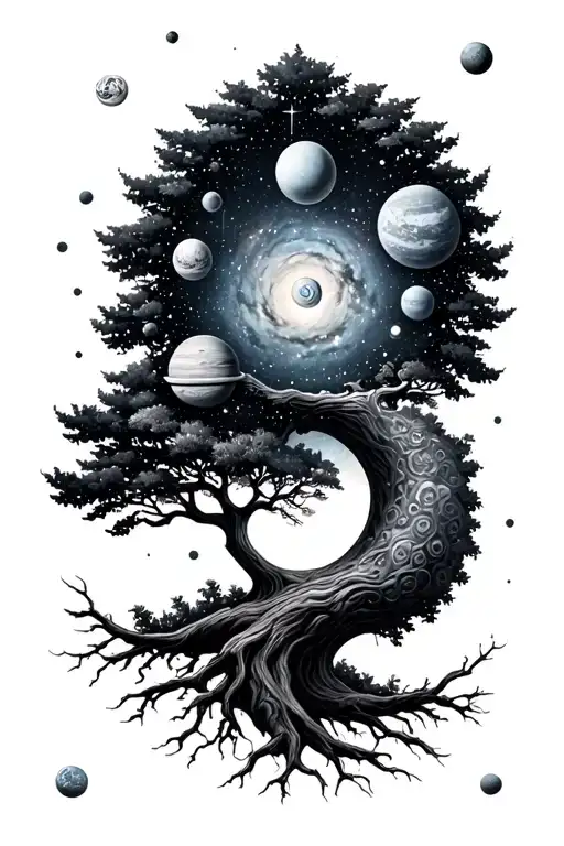 Life Tree, Golden Spiral (Fibonacci), Solar System, Milky Way Galaxy and Laniacia tattoo design idea