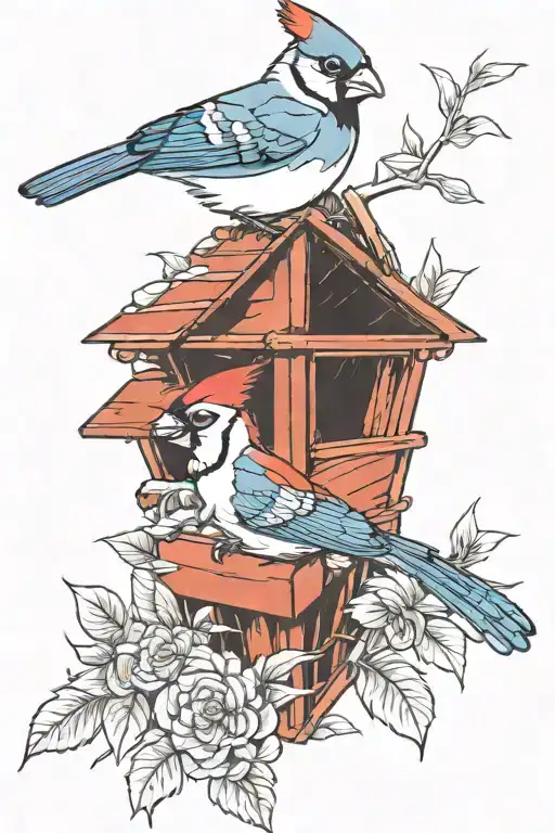 cardinal and bluejay tattoo design idea
