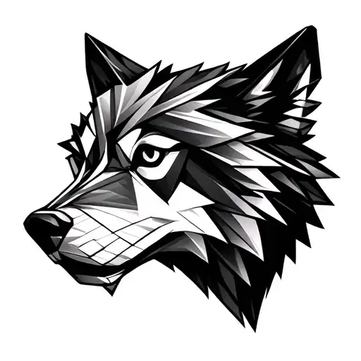 Piano keys fading, watch mechanism intertwined, geometrical wolf head, letter T tattoo design idea