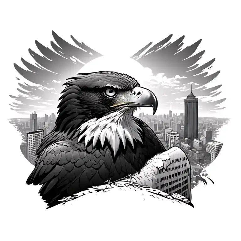 eagle who Looks over a City  tattoo design idea