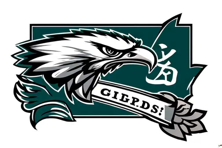 A tattoo design for the forearm featuring the old school Philadelphia Eagles logo. Below the logo, the phrase 'Go Birds' tattoo design idea