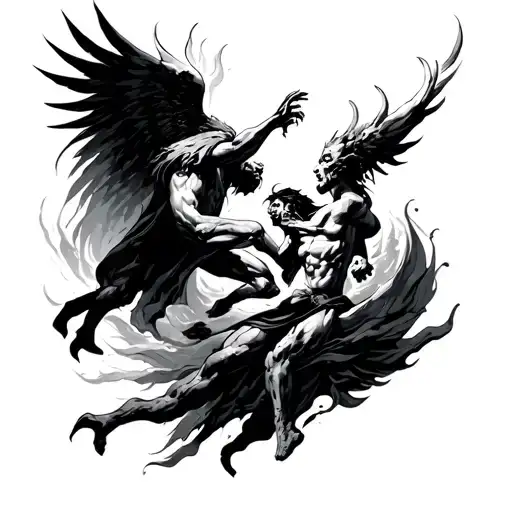 heaven fighting against hell. dark and light clashing.  tattoo design idea
