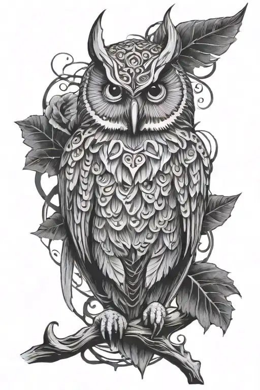 owl, night, viking, gothic tattoo design idea