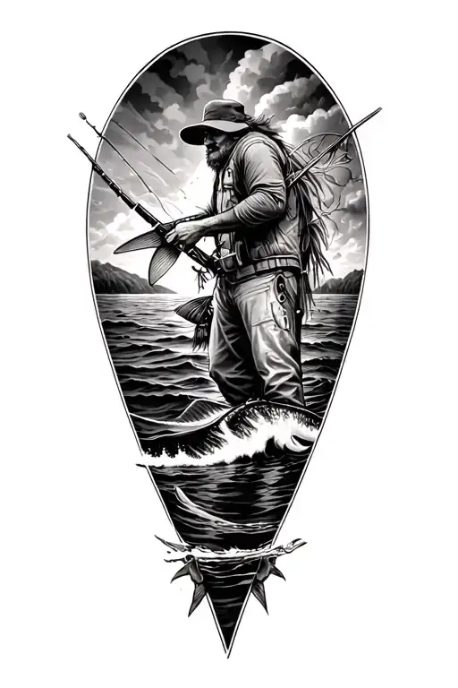 hunting,fishing and ocean scene tattoo design idea