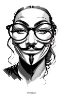 anonymous with juliet glasses and cryptomledas tattoo design idea