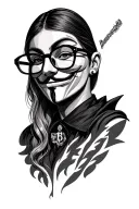 anonymous with juliet glasses and cryptomledas tattoo design idea