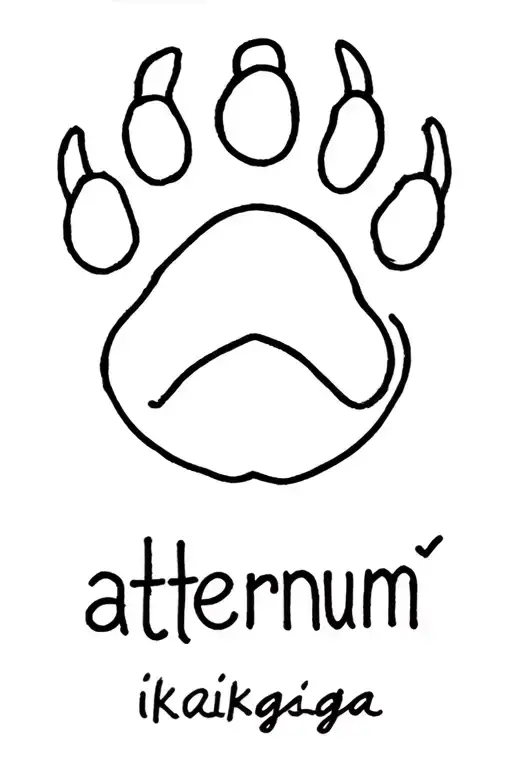 Dog paw with ikigai symbol and aeternum phrase written tattoo design idea