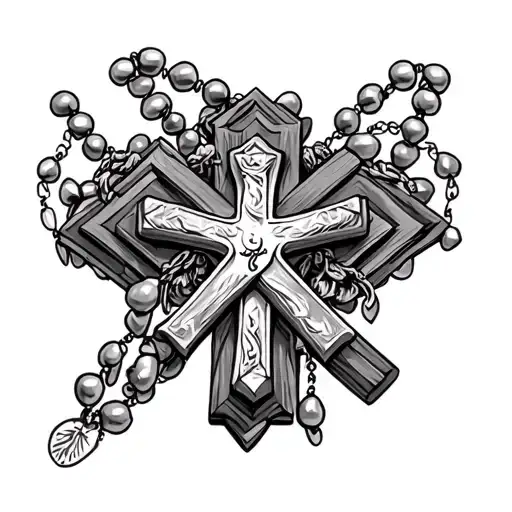 Holy Cross and Rosary beads intertwined tattoo design idea