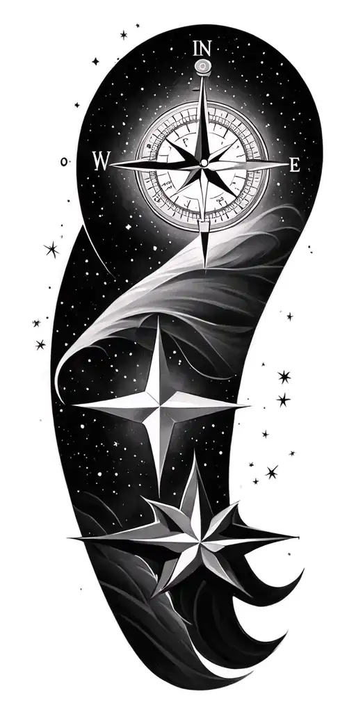 travel compass stars photo tattoo design idea