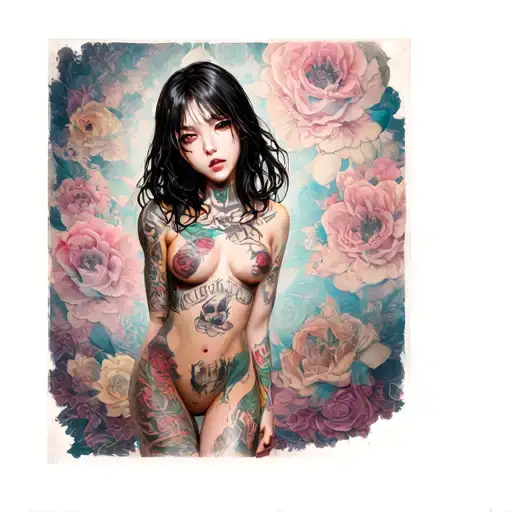 NSFW Ahegao anime girl sexy girl full body tattoo design idea