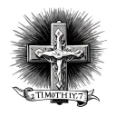 Cross with god with text '2 Timothy 1:7' tattoo design idea