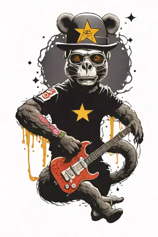 Space nebula with Hunter S. Thompson, Brentford FC logo and mastodon band inspired bear tattoo design idea