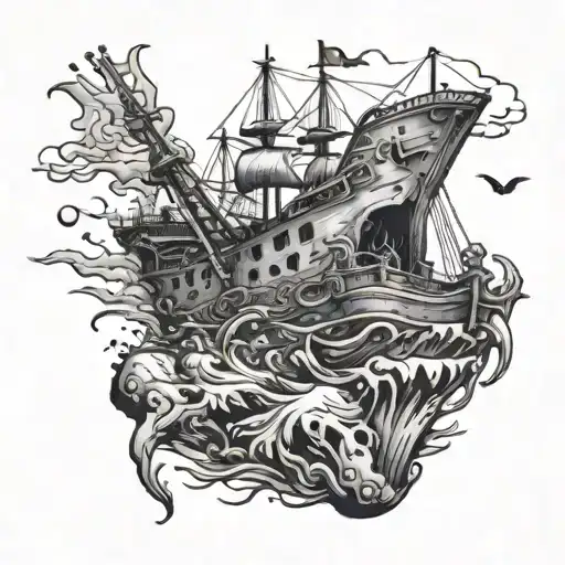 Underwater Shipwreck tattoo design idea