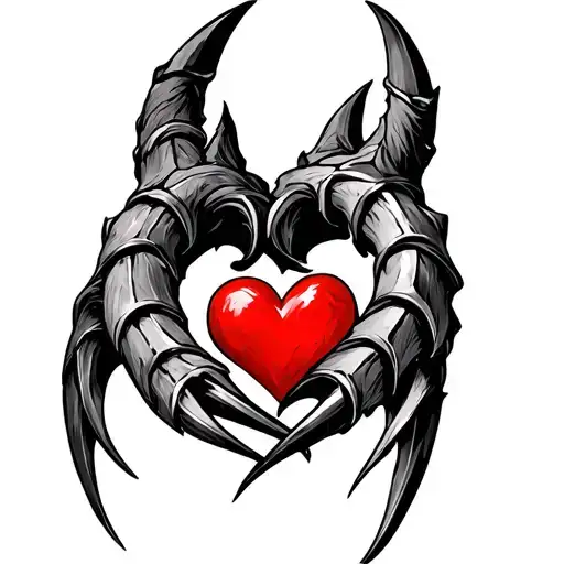 bear claw and heart intertwined tattoo design idea