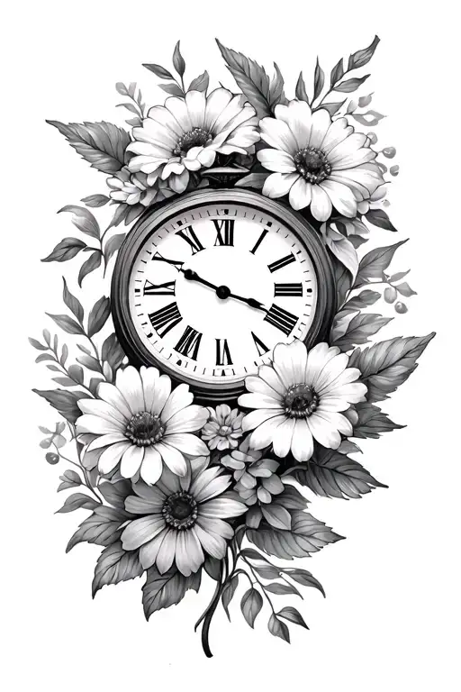 clocks for daughters birth flowers tattoo design idea