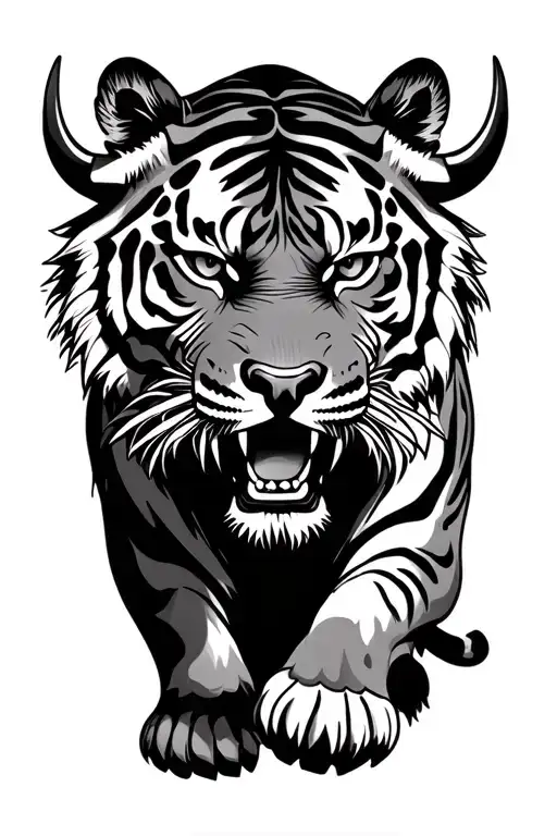 ox style tiger emerging tattoo design idea