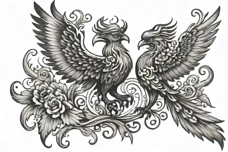 phoenix and semicolon incorporated tattoo design idea