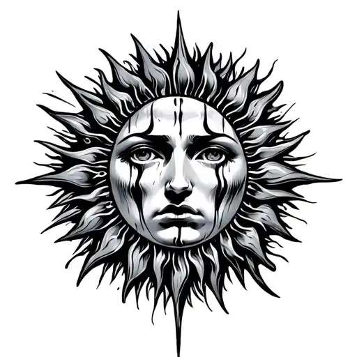 heraldic sun crying  tattoo design idea