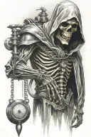mechanical reaper holding a pendulum swinging tattoo design idea