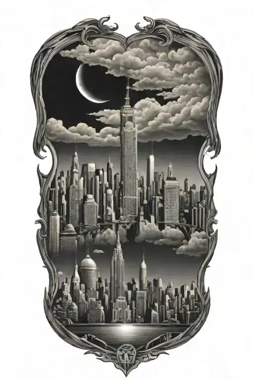 nyc skyline gotham city inspired tattoo design idea