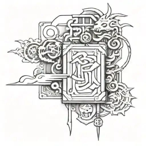 rectangular japanese charm tattoo design idea