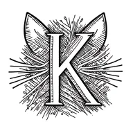 letter K with minimal cat ears and whiskers, asymemetrical, cute but not feminine tattoo design idea