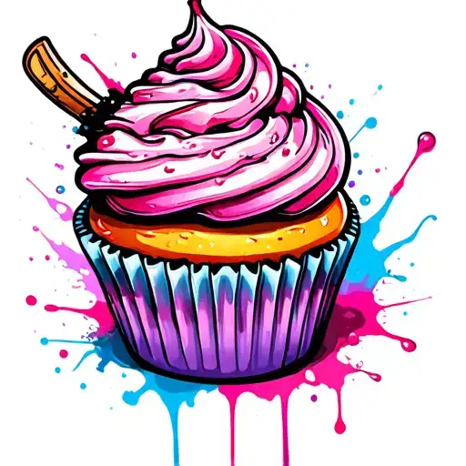 splatted cupcake tattoo design idea