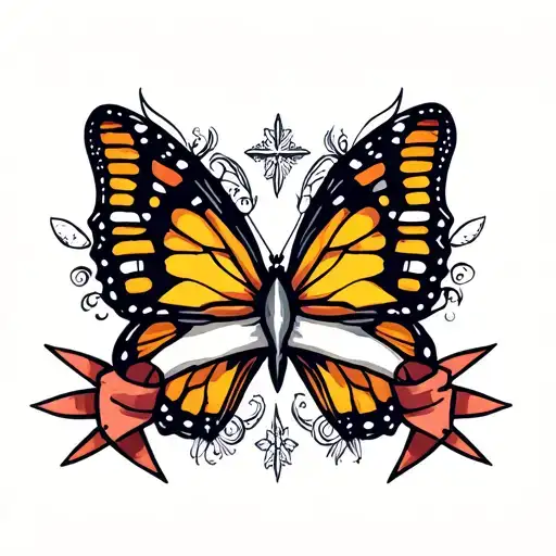 wolf butterfly cross ribbon for Lupus  tattoo design idea