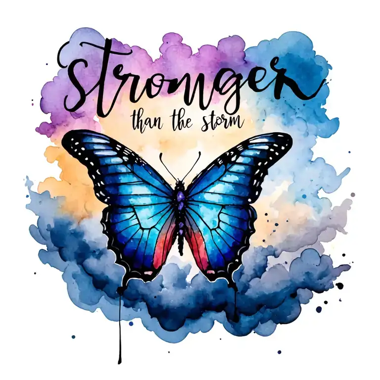 "Stronger than the storm" "Stronger than the storm" butterfly emerging from storm clouds tattoo design idea