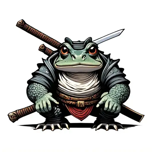 BATTLE TOAD WITH SAMURAI SWORD tattoo design idea